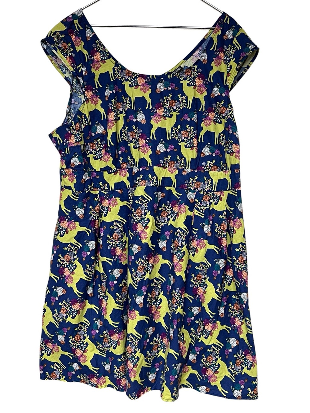 Retrolicious navy yellow babydoll floral deer short sleeve mini dress retro